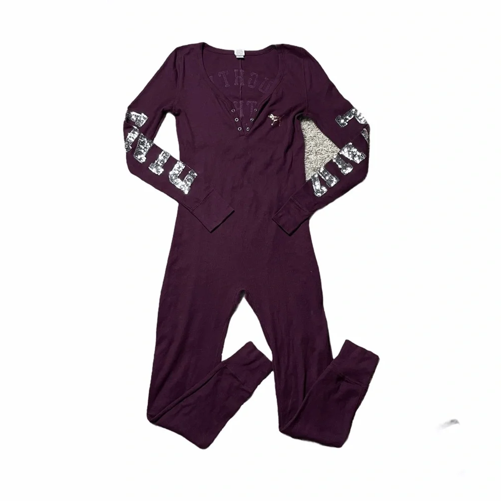 Victoria's Secret Plum Pajama Onesie with Metallic Accents - Picture 2 of 9